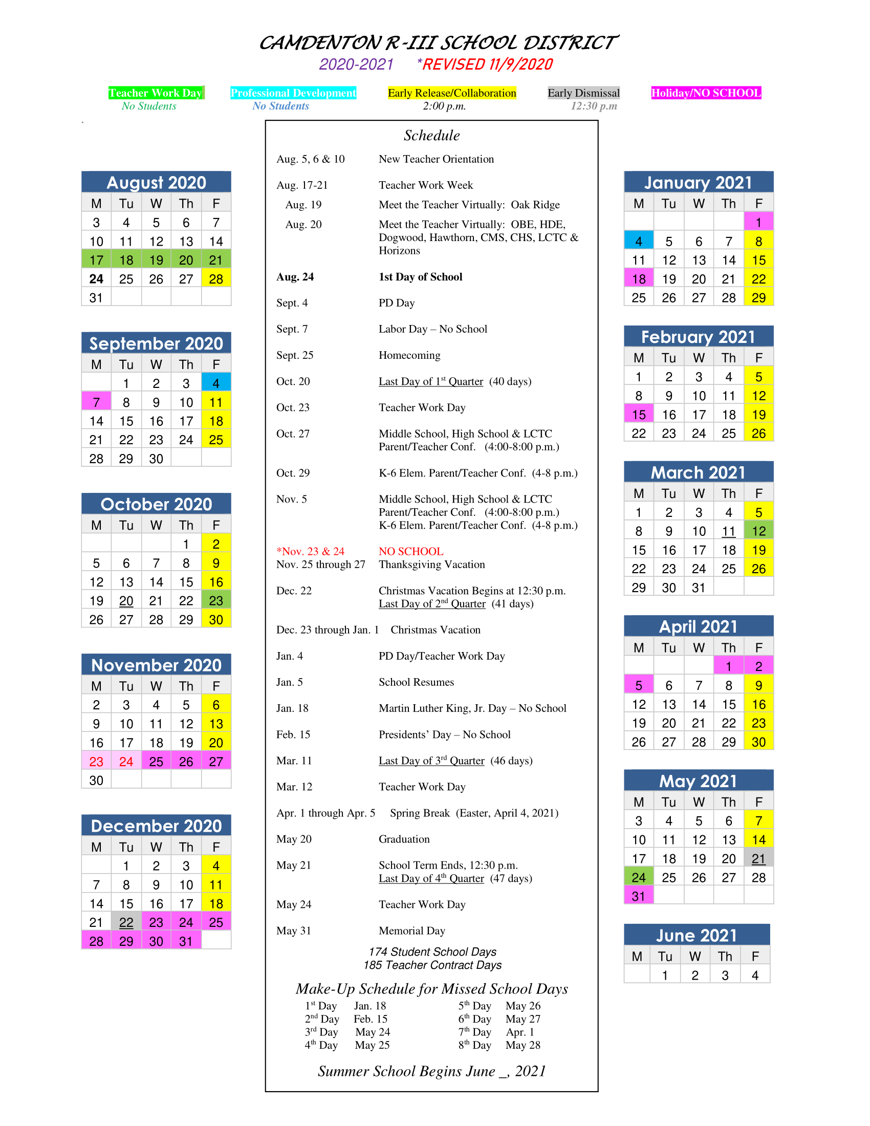 2020-2021 Calendar Revised 11/9/20